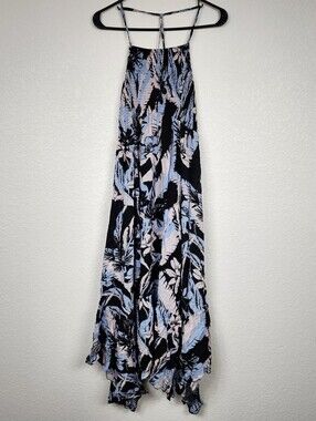 Free People Blue Black Tropical Small Midi Dress